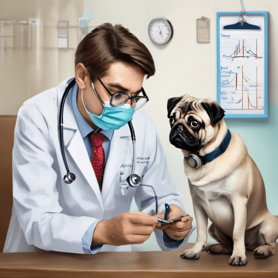 pug at vets getting check up 