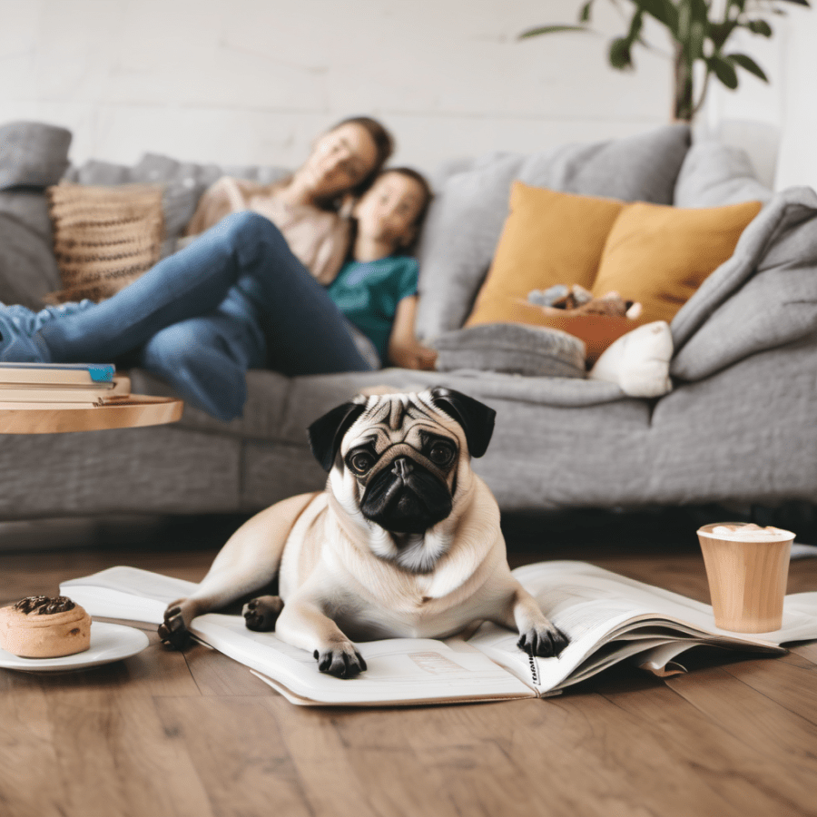 Pug Relaxing with Family