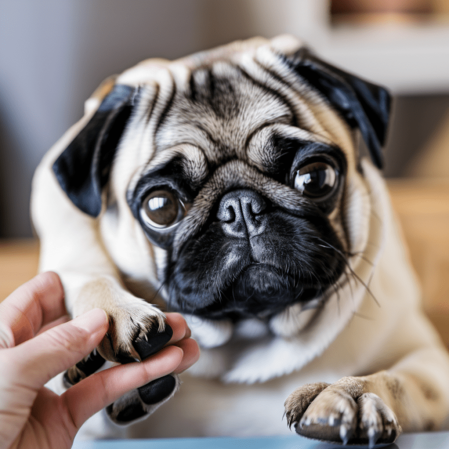 Pug giving paw