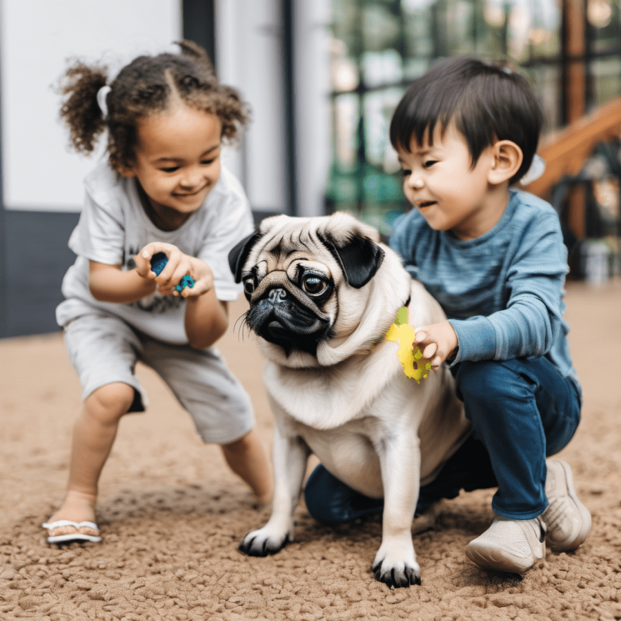 Pug Playing with Children