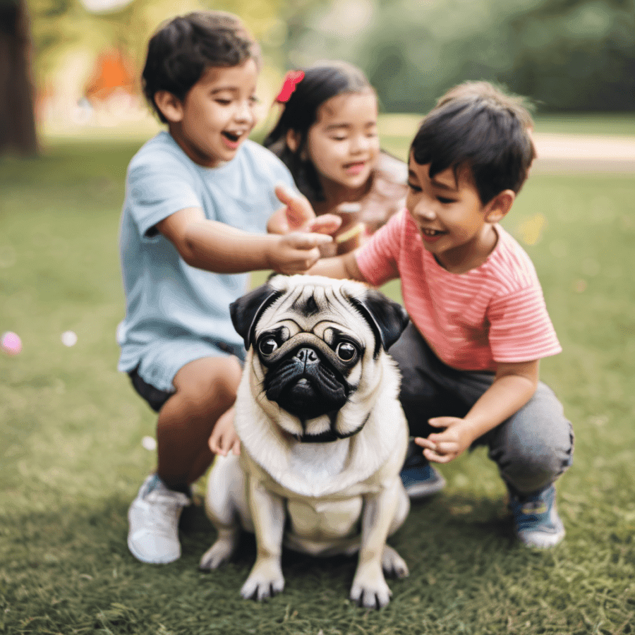 Playful Pug Socializing with Kids